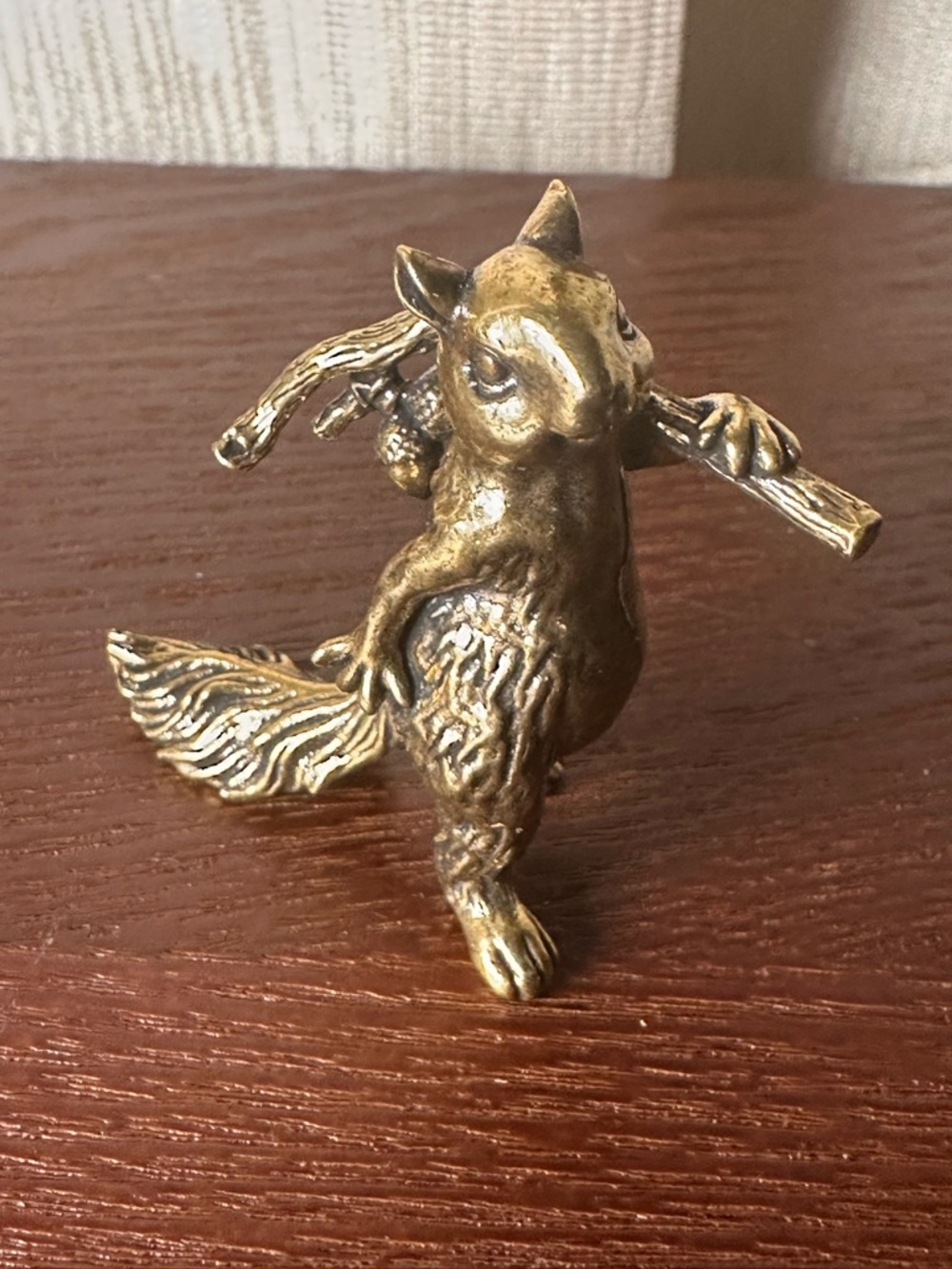 Cute Vintage Style Miniature Brass Squirrel Figurine with Branch Collectible
